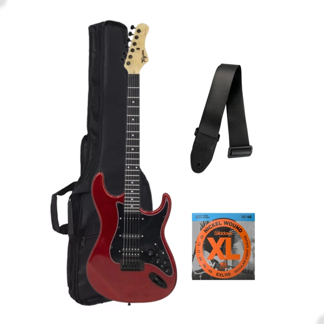 Kit Guitarra Stratocaster Tagima Sixmart Vermelha   Capa   Corda D'Addarío   Correia